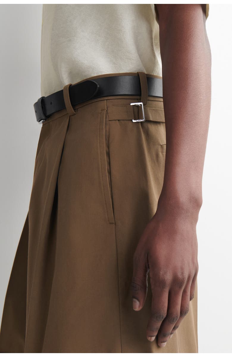 COS Pleated Turn-up Cotton Chino Shorts, Alternate, color, Khaki