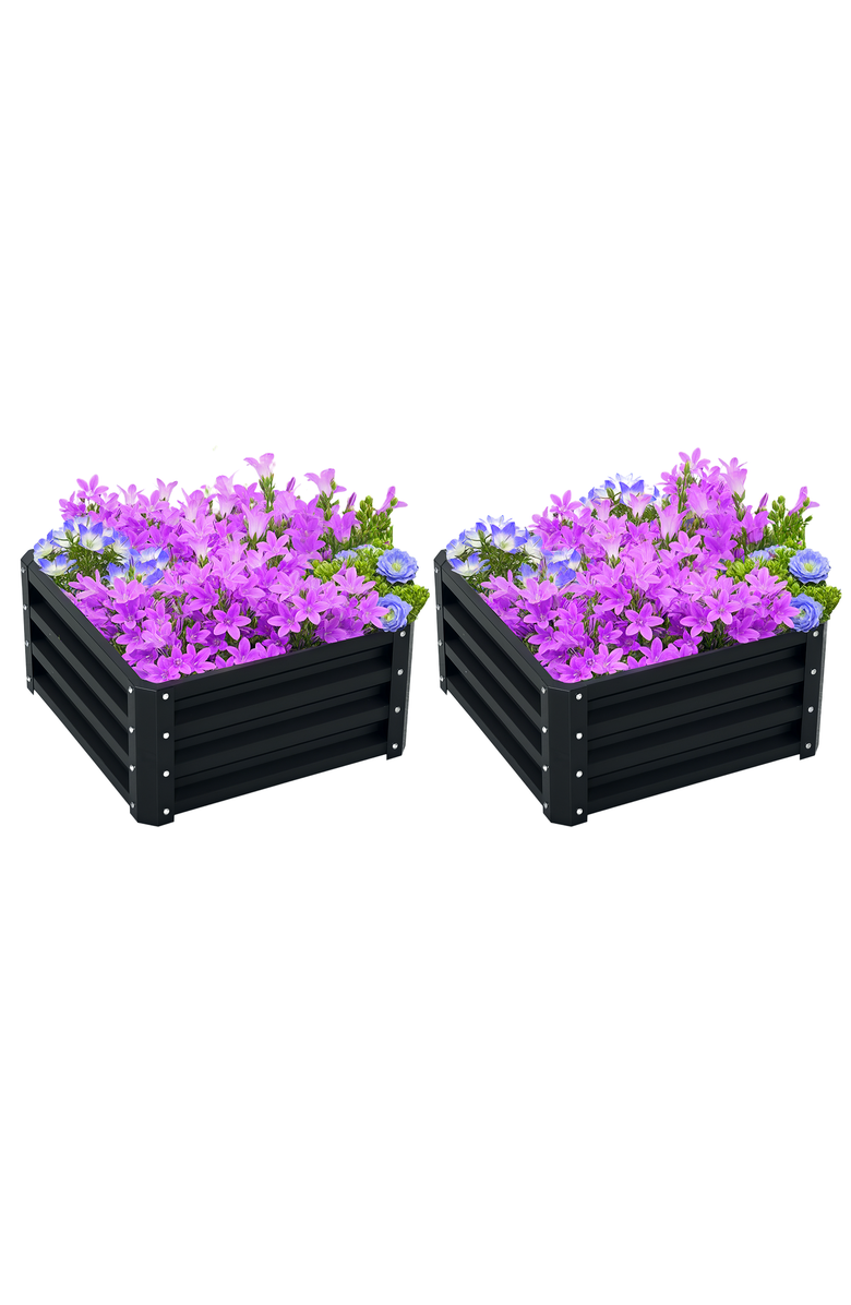 Outsunny Raised,Metal for Growing Vegetables, Flowers, Herbs, Succulents Garden Bed, Main, color, Grey