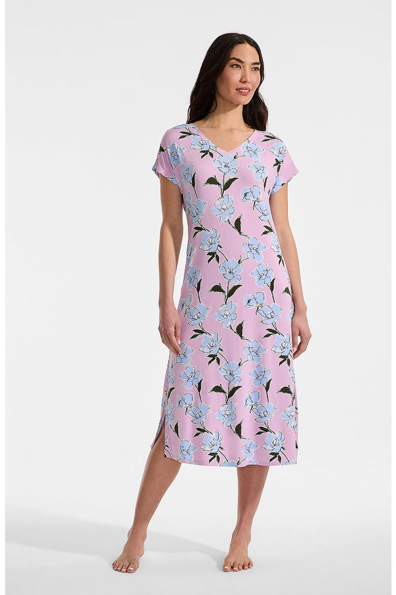 Short Sleeve Cooling Midi Nightgown, Main, color, Lilac Breeze Etched Floral