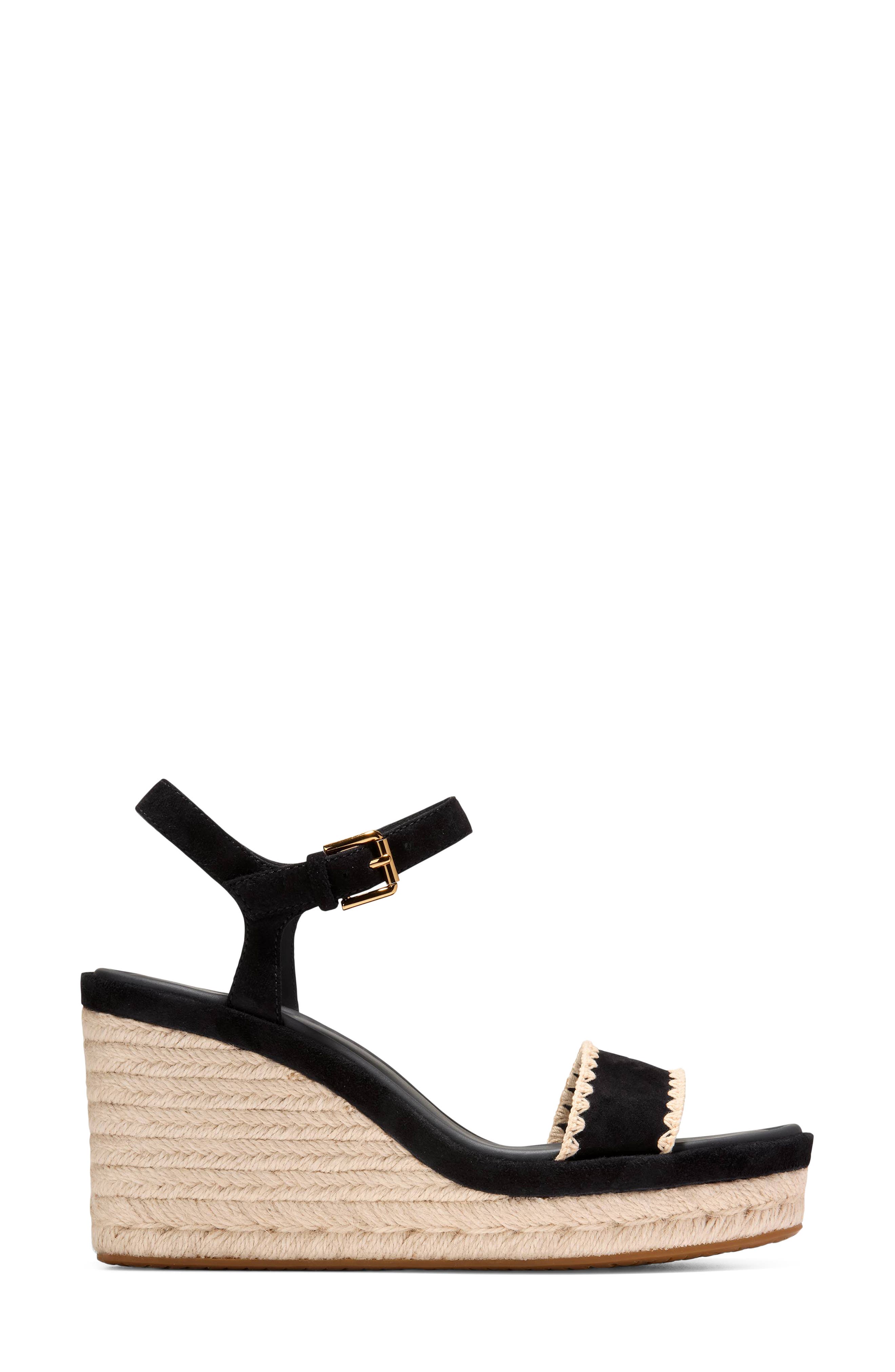 Cole Haan Asbury Cloudfeel Espadrille Wedge, Alternate, color, Black Suede / Natural Raffia