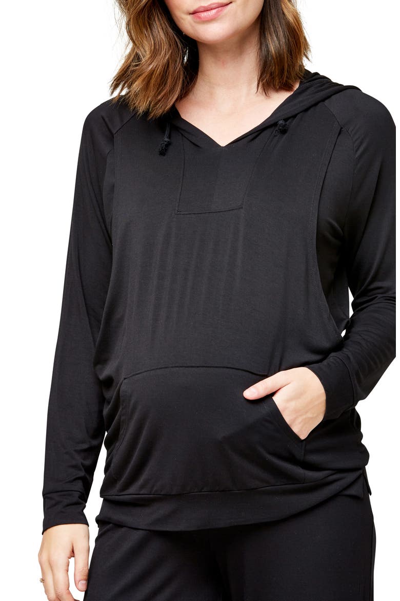 Simone Maternity/Nursing Hoodie, Alternate, color, BLACK
