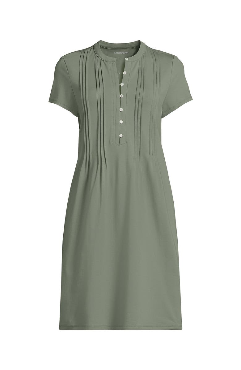 Lands' End Cotton Modal Pintuck Short Sleeve Dress, Alternate, color, Sage