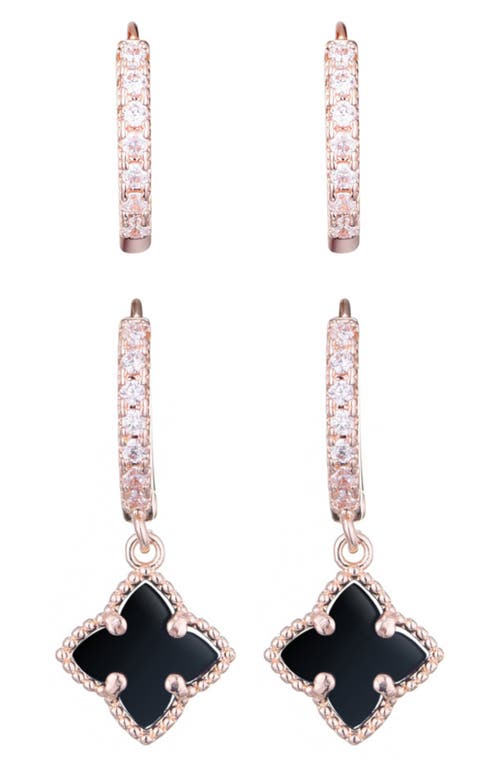 Adornia Set Of 2 Cubic Zirconia Huggie Hoop & Clover Drop Earrings In Black