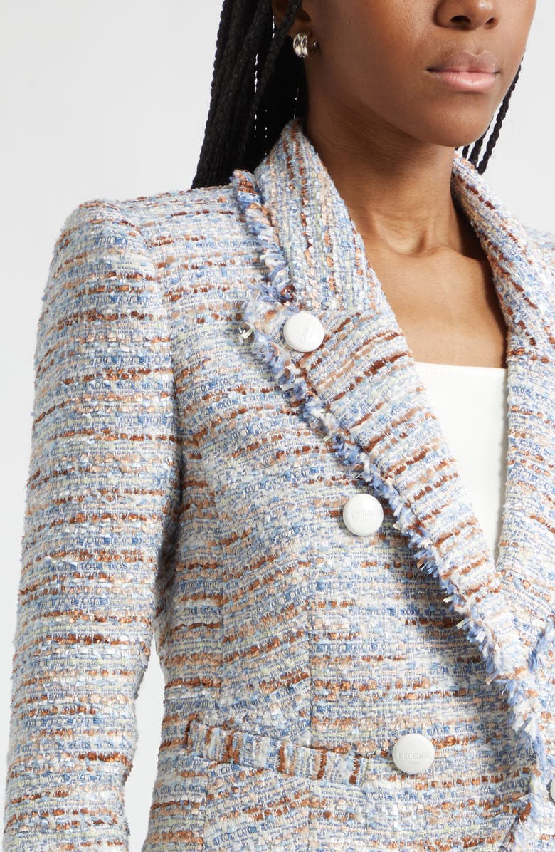 L'AGENCE Marv Boxy Tweed Jacket, Alternate, color, Blue/ Beige Tweed