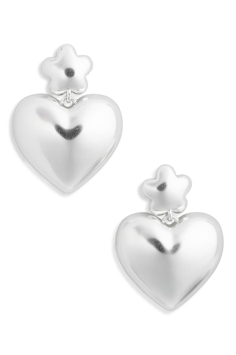 Puffy Heart Statement Earrings, Main, color, LIGHT SILVER OX