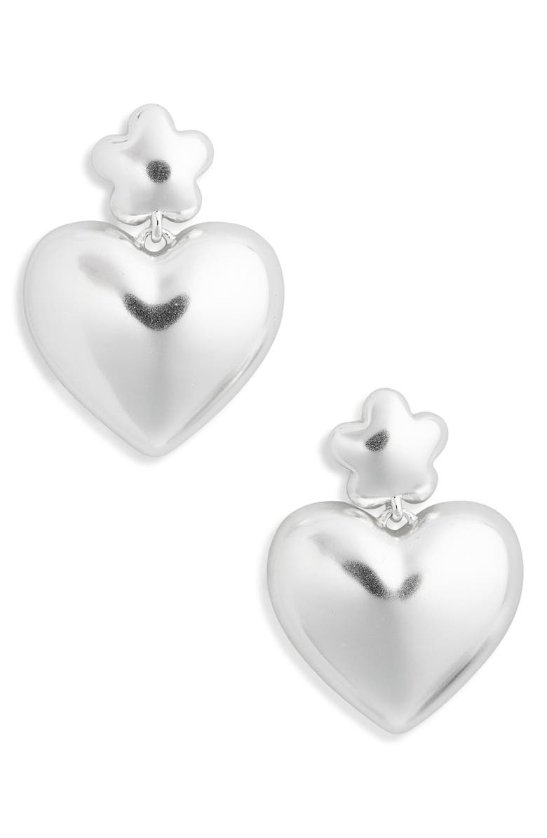 Madewell Puffy Heart Statement Earrings, Main, color, Light Silver Ox
