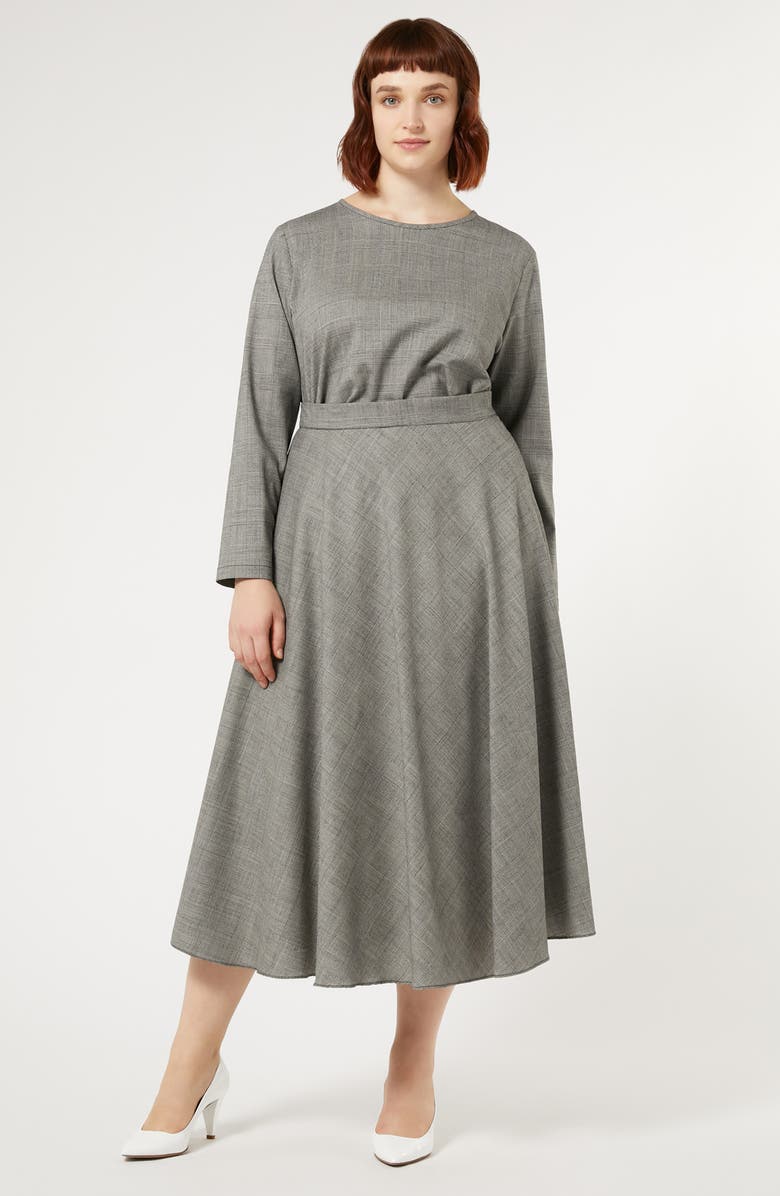 Marina Rinaldi Pelota Check Wool Blend Midi Skirt, Alternate, color, Black White