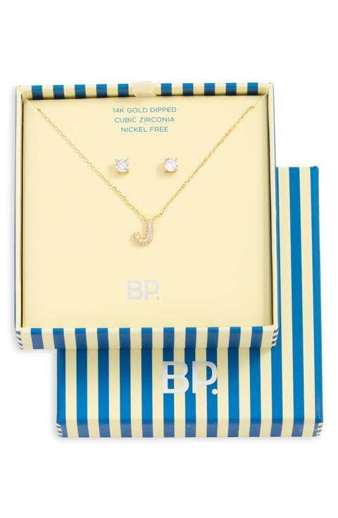 Initial Pendant Necklace & Stud Earrings Set