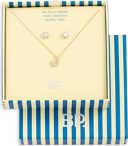 BP. Initial Pendant Necklace & Stud Earrings Set