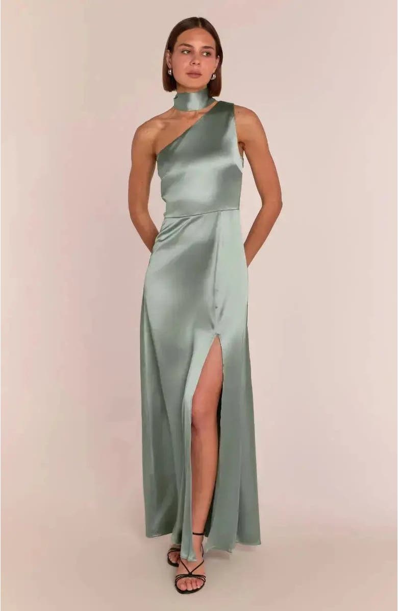 Rewritten Porto One Shoulder Dress, Main, color, Sage Green