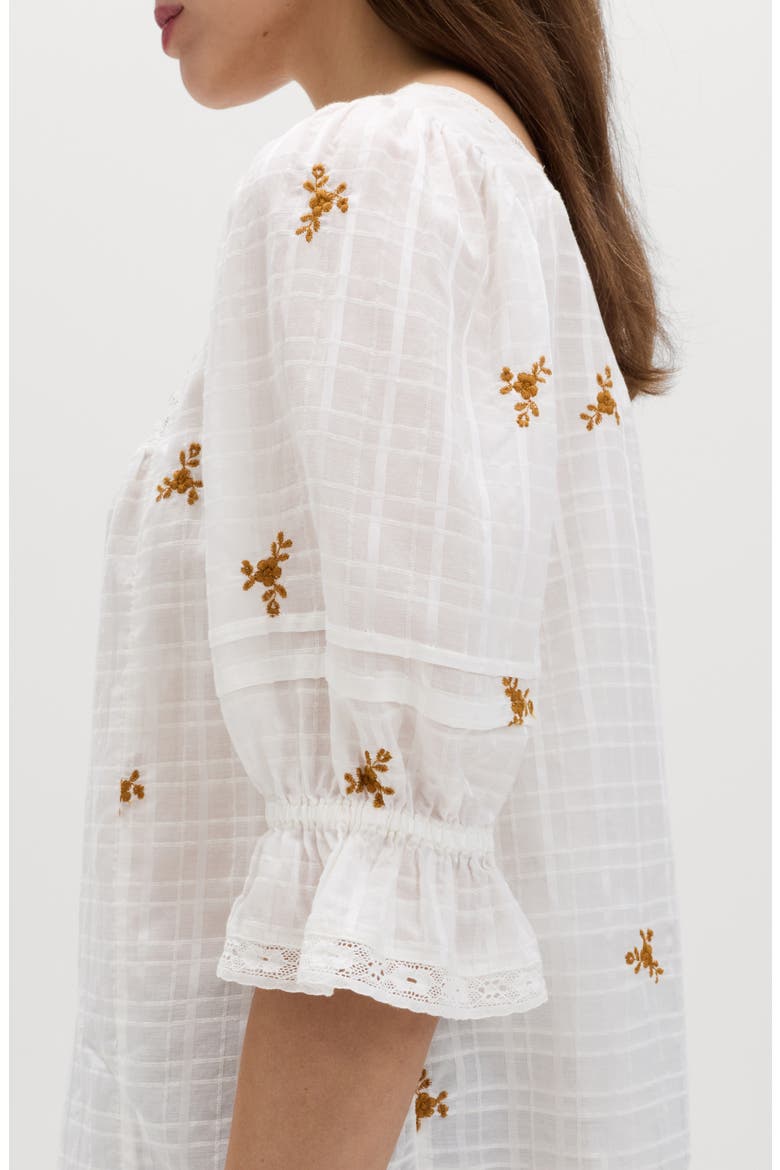 Floral Embroidered Lace Trim Button-Up Top, Alternate, color, SOFT WHITE