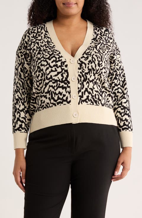 V-Neck Double Knit Cardigan (Plus)