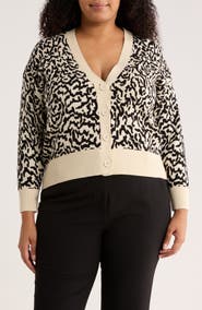 T Tahari V-Neck Double Knit Cardigan