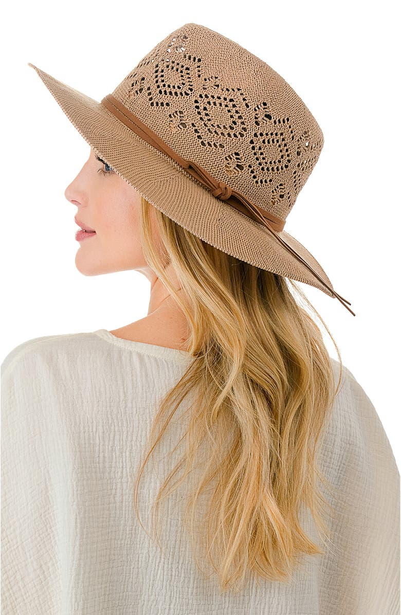 MARCUS ADLER Open Knit Wide Brim Panama Hat, Alternate, color, Dark Tan