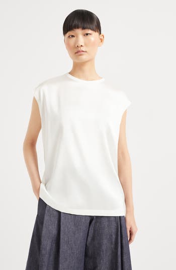 【送料&関税込】Brunello Cucinelli Satin T-shirt Monili silk-blend satin T-shirt in brown - Brunello