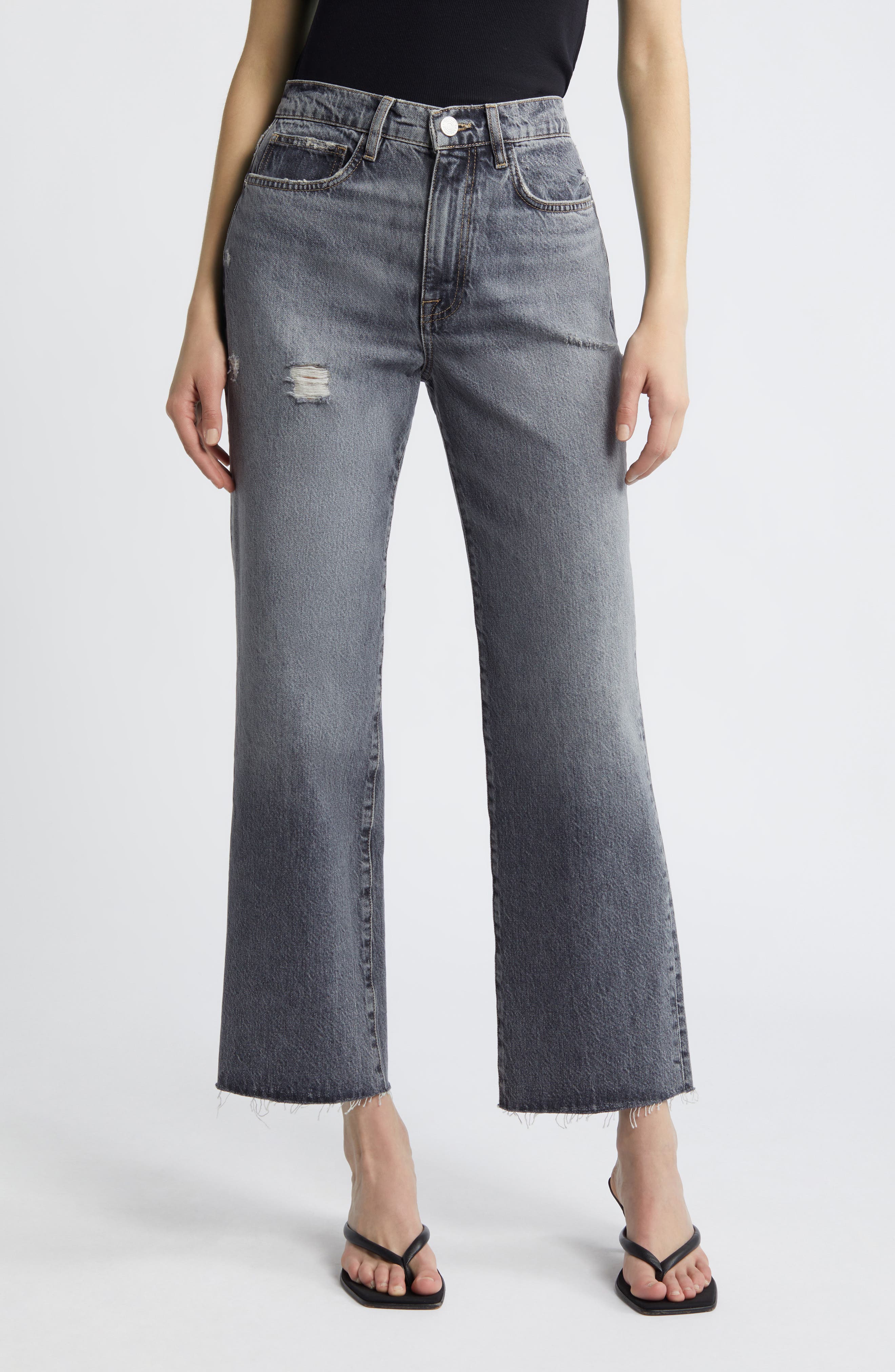 FRAME Le Jane Raw Hem High Waist Ankle Wide Leg Jeans