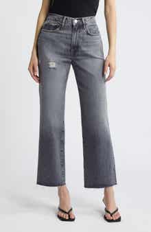 FRAME Le Jane Raw Hem High Waist Ankle Wide Leg Jeans