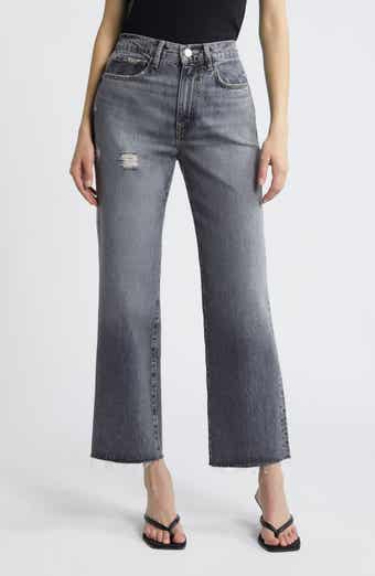 Le Jane Raw Hem High Waist Ankle Wide Leg Jeans