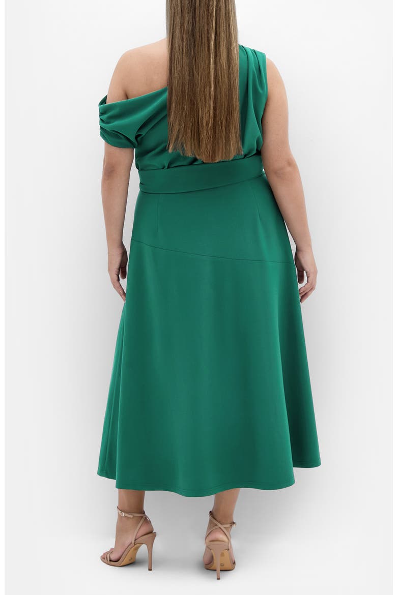 Kate One-Shoulder Crepe Midi Dress, Alternate, color, JADE