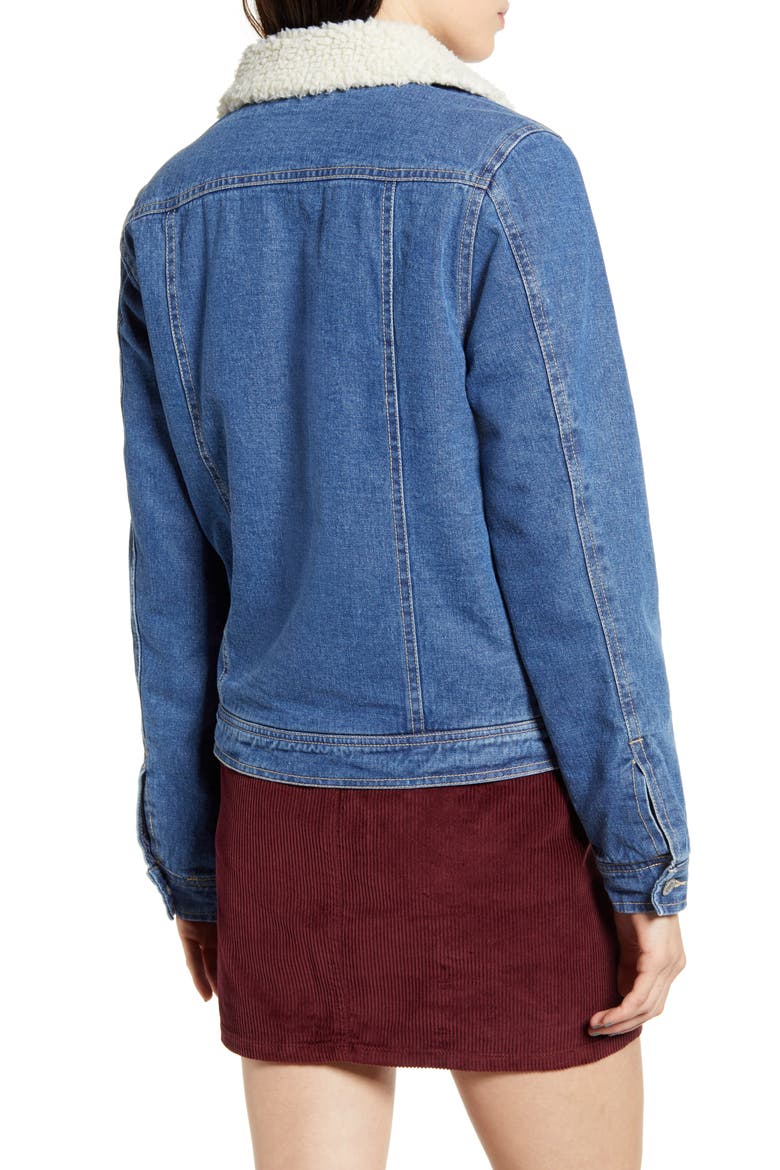 Faux Shearling Lined Denim Jacket, Alternate, color, MEDIUM ANTIQUE