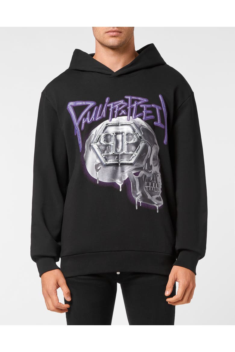 Hooded Sweatshirt Skull Men, Main, color, black