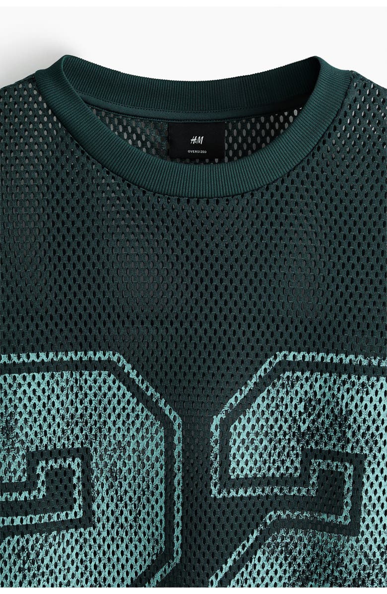 H&M Oversized Fit Printed Mesh T-shirt, Alternate, color, Dark Teal/22