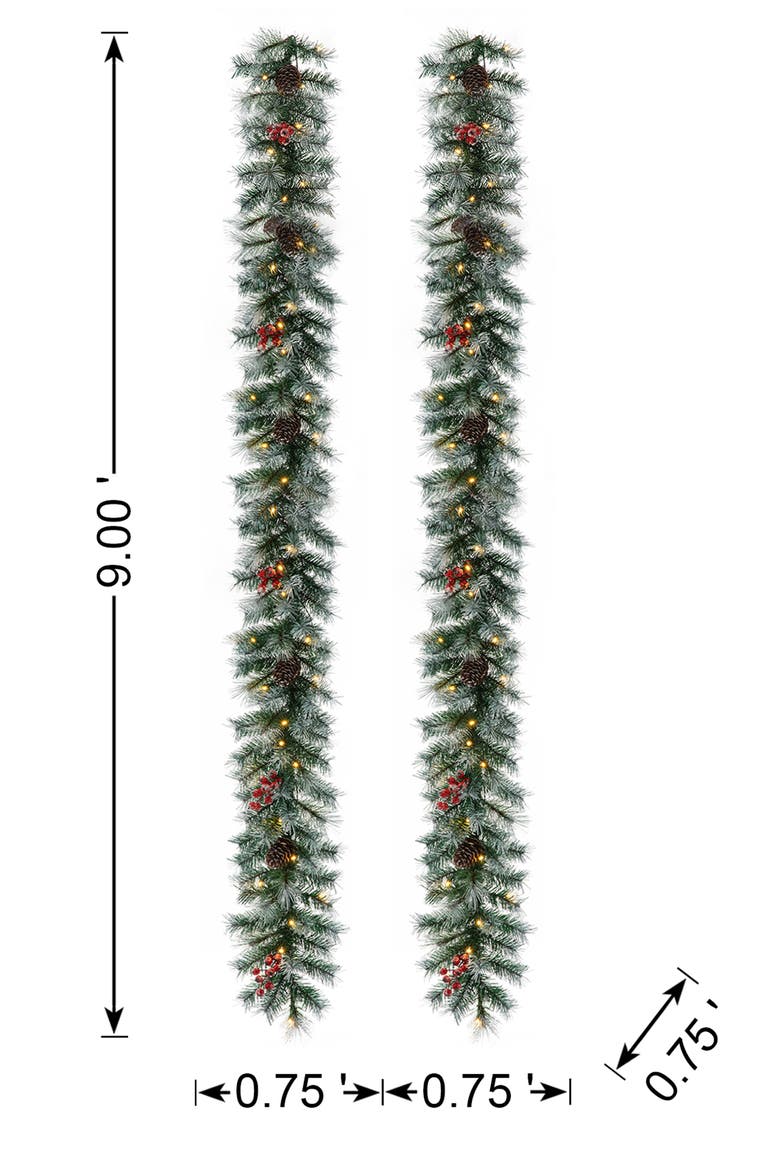 2-Piece 9ft Pre-Lit Pine Cones Christmas Garland, Alternate, color, Green