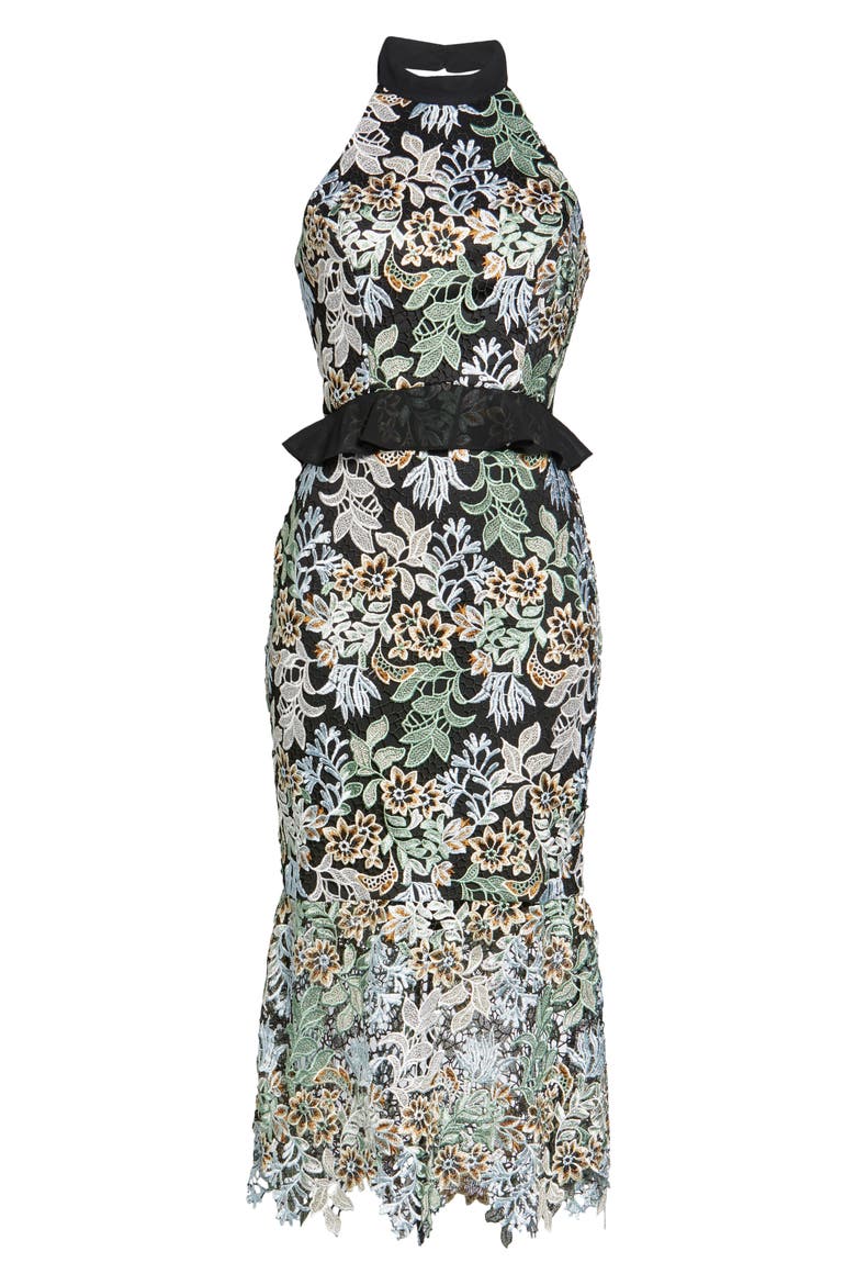 Jaelana Halter Neck Lace Cocktail Dress, Alternate, color, BLACK