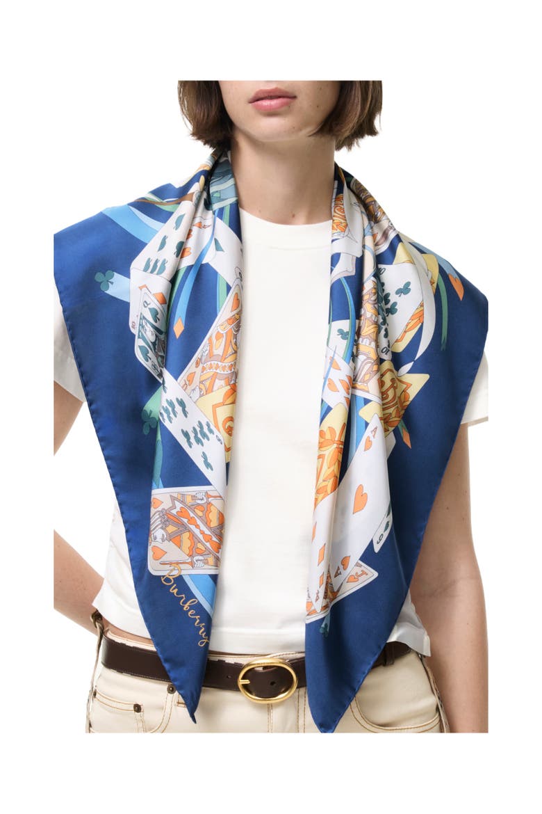 House of Cards Silk Scarf, Alternate, color, Maritime blue