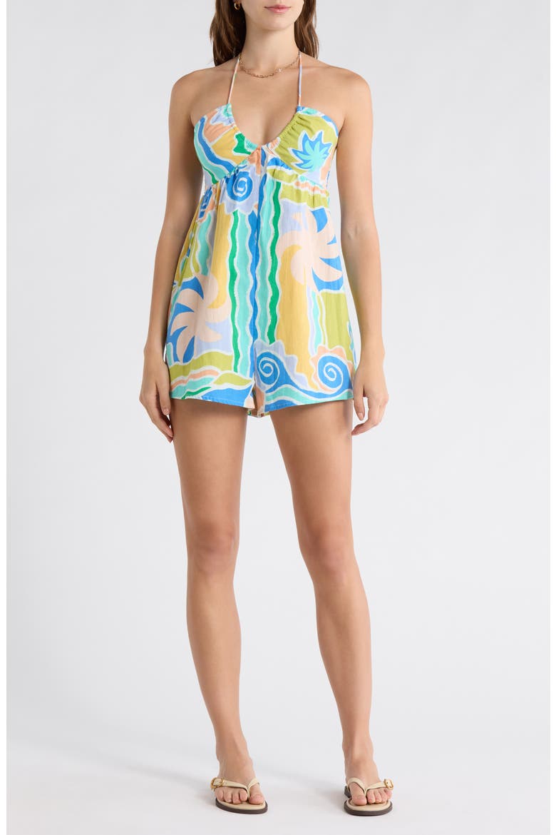 So Groovy Cotton & Linen Halter Romper, Main, color, BLUE MULTI