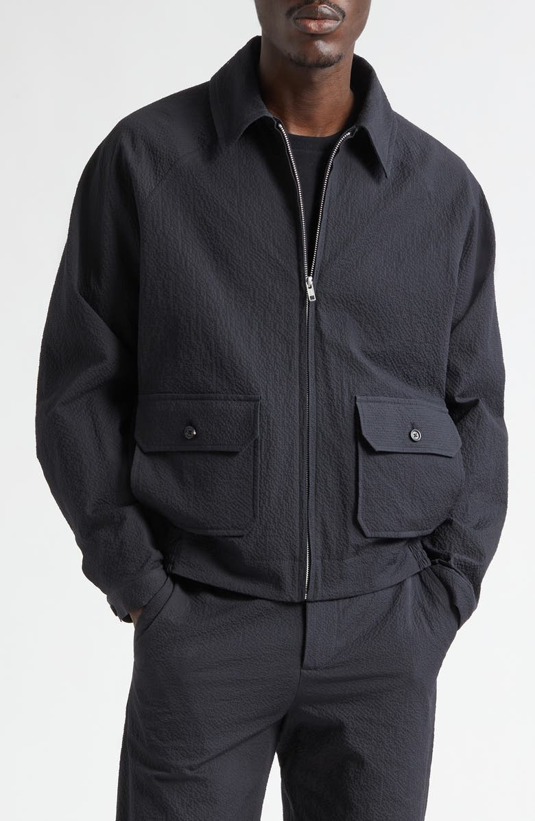 Bode Seersucker Coach's Jacket, Main, color, Dark Navy