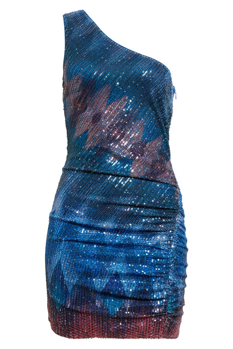 Kathreen Sequin Chevron One-Shoulder Minidress, Alternate, color, BLUE CHEVRON