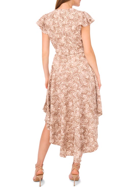 Vince Camuto Abstract Print Flutter Sleeve Midi Dress In Brown