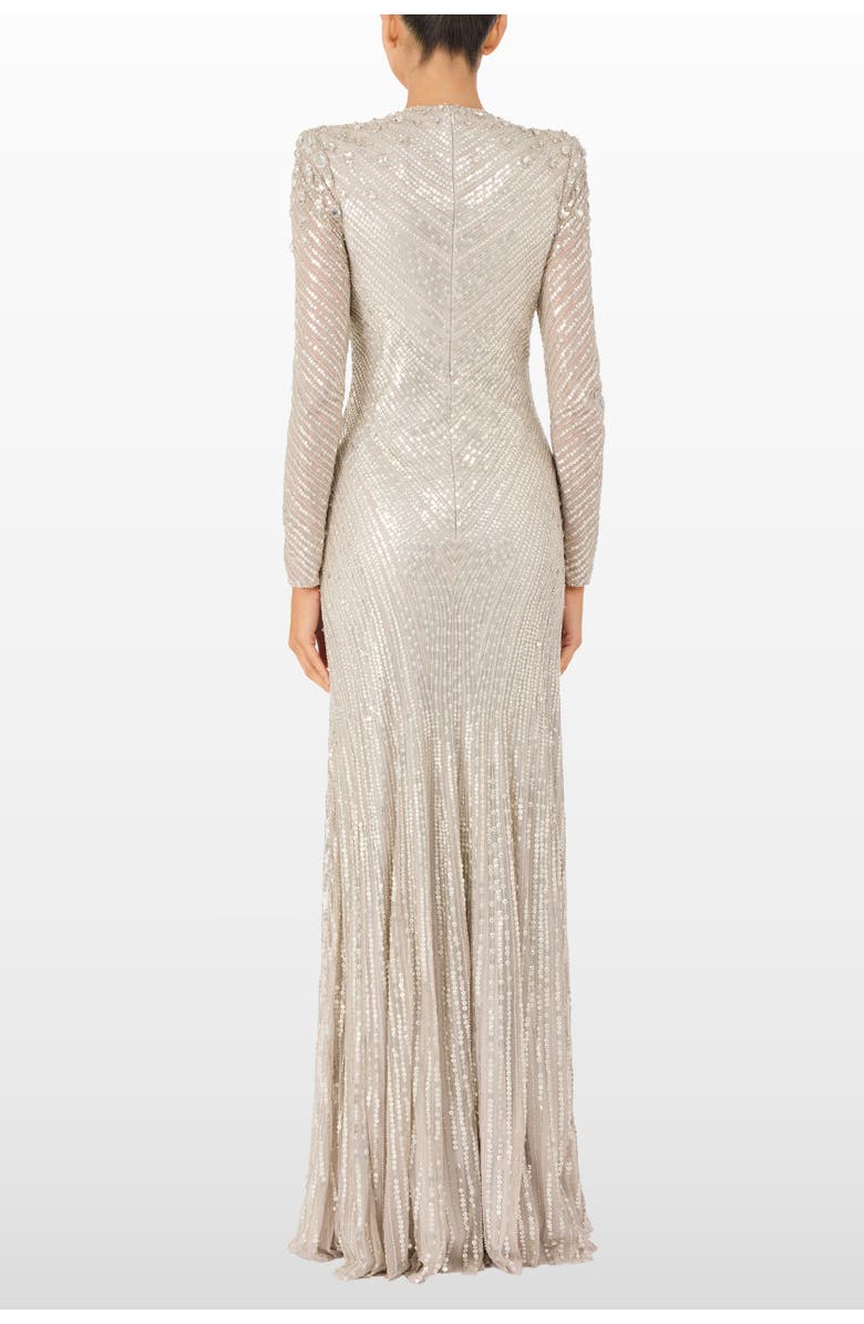 Jenny Packham Eve Sequin-Embellished V-neck Dress, Alternate, color, Platinum