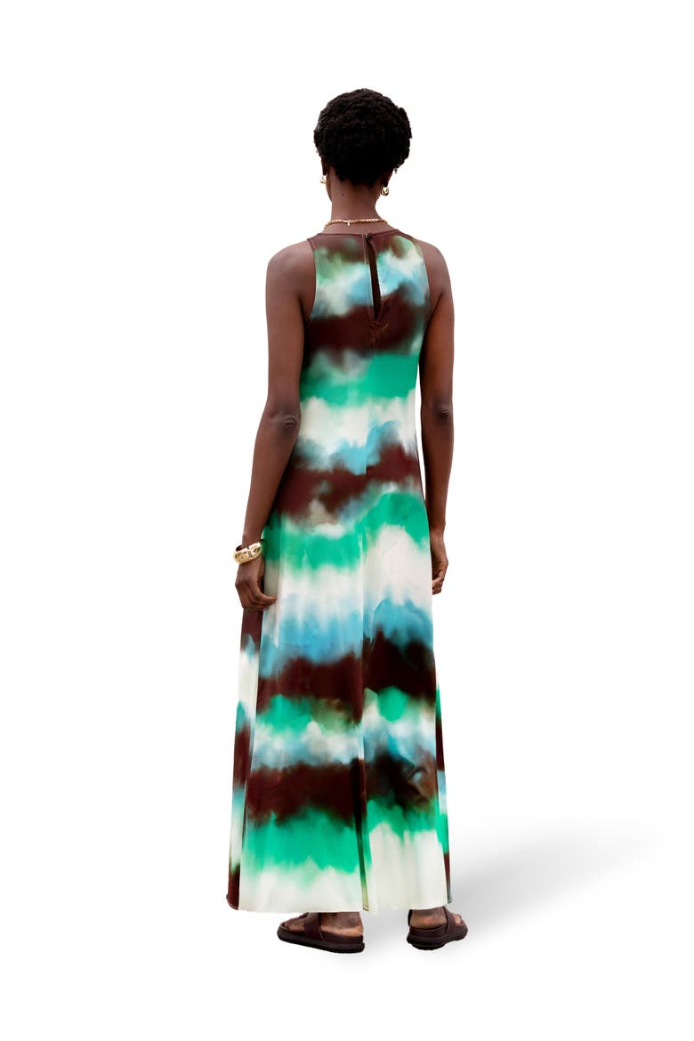 Sleeveless Print Maxi Dress, Alternate, color, Green Watercolour