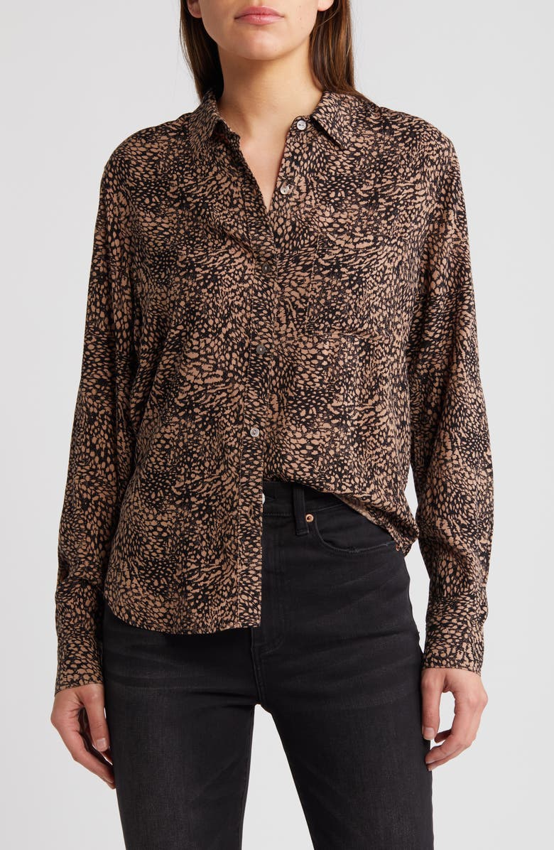 Rails Josephine Animal Print Button-Up Shirt, Main, color, Desert Lynx