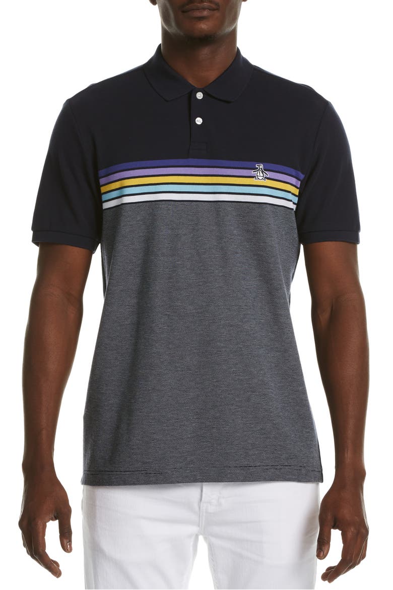 Chest Stripe Short Sleeve Polo, Main, color, DARK SAPPHIRE