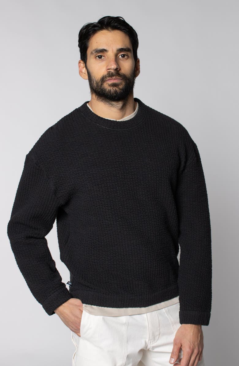 LEISURE LAB Cozy Quilt Crewneck, Alternate, color, Black