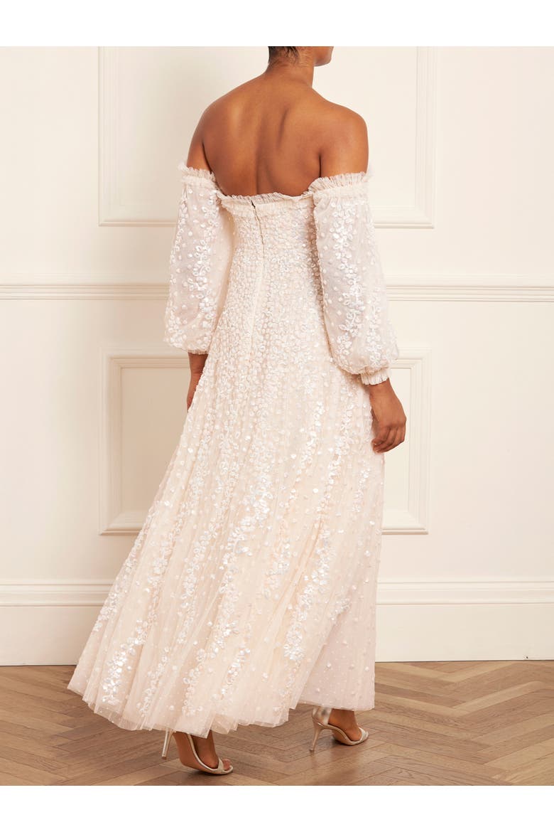 Confetti Gloss Off-shoulder Gown, Alternate, color, Cream/White