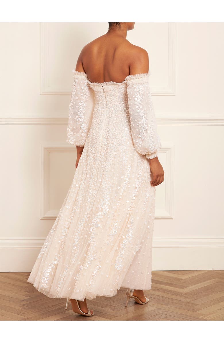 Needle & Thread Confetti Gloss Off-shoulder Gown, Alternate, color, Cream/White