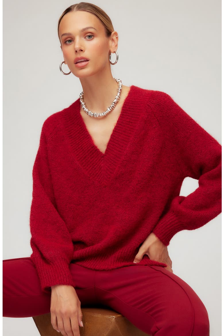 Heather V-Neck Sweater, Alternate, color, RED