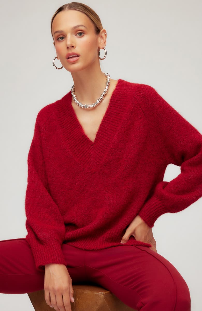 FIFTEEN TWENTY Heather V-Neck Sweater, Alternate, color, Red