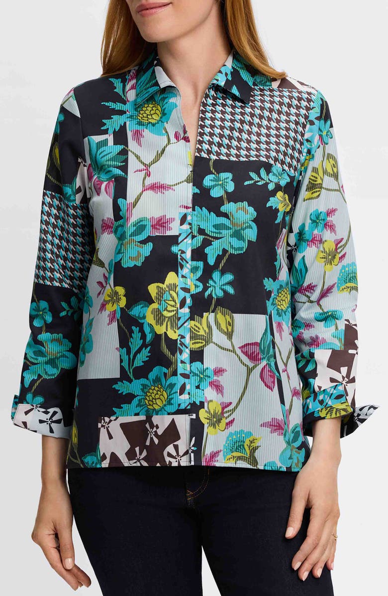 Foxcroft Agnes Sateen Top, Main, color, Teal Multi