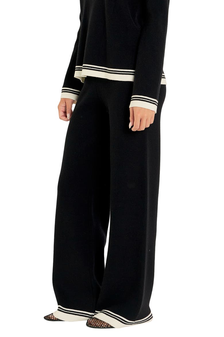 Contrast Stripe Wide Leg Knit Pants, Alternate, color, BLACK/ IVORY