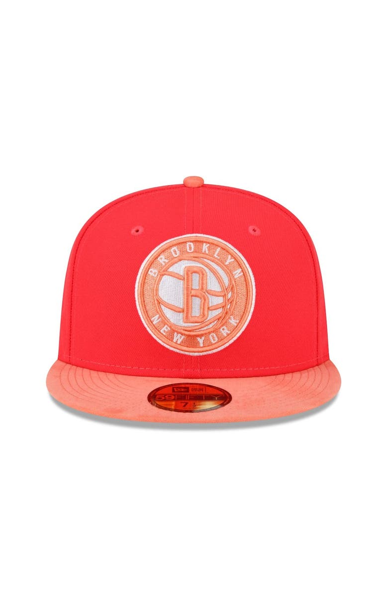 New Era Men's New Era Red/Peach Brooklyn Nets Tonal 59FIFTY Fitted Hat, Alternate, color, 