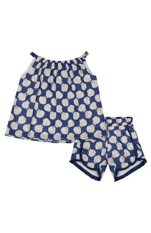 Mer St. Barth Colette Girl's Top And Short Set Shell Beach Navy In Blue