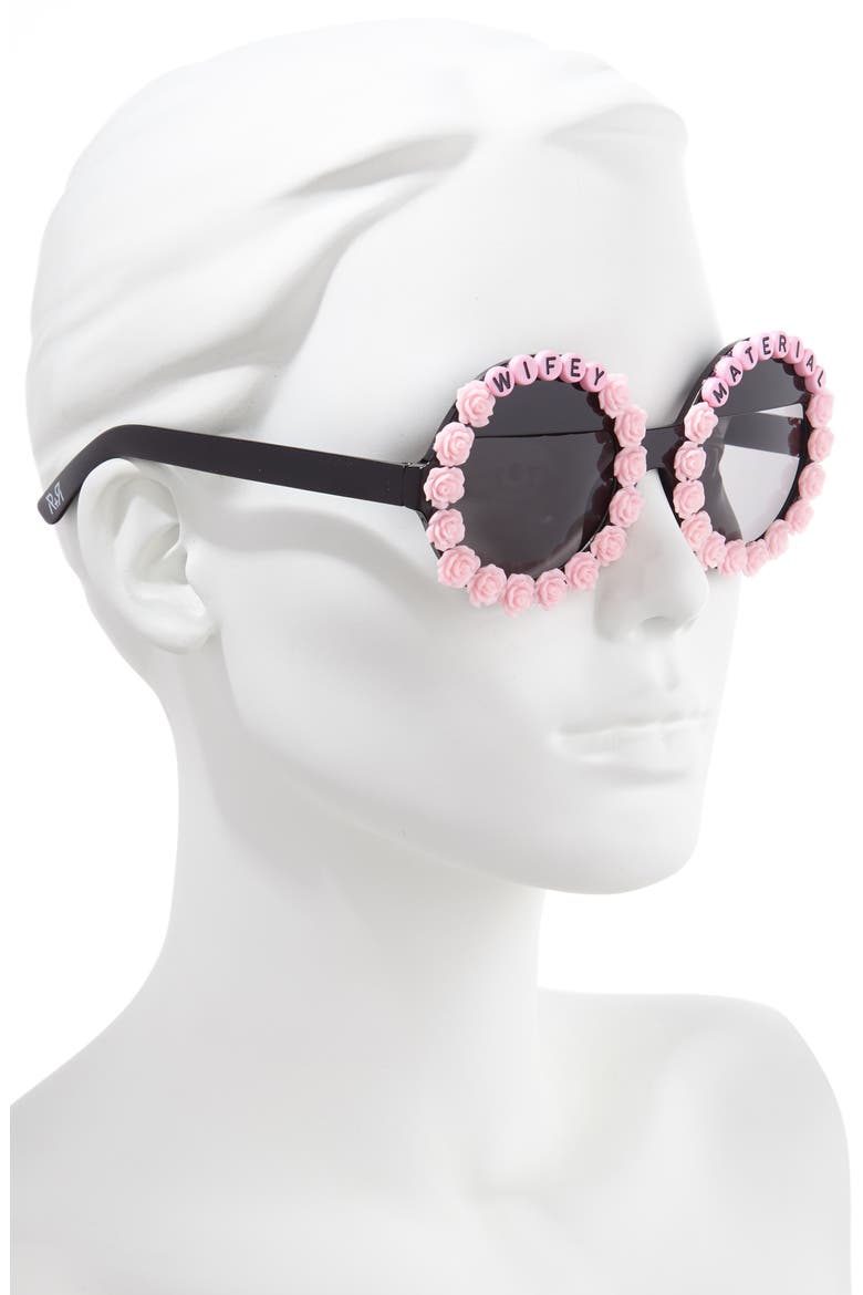 Wifey Material Flower Round Sunglasses, Alternate, color, PINK/ BLACK