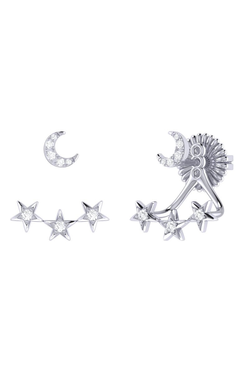 LuvMyJewelry Star Trio Crescent Silver Diamond Stud Earring, Main, color, 