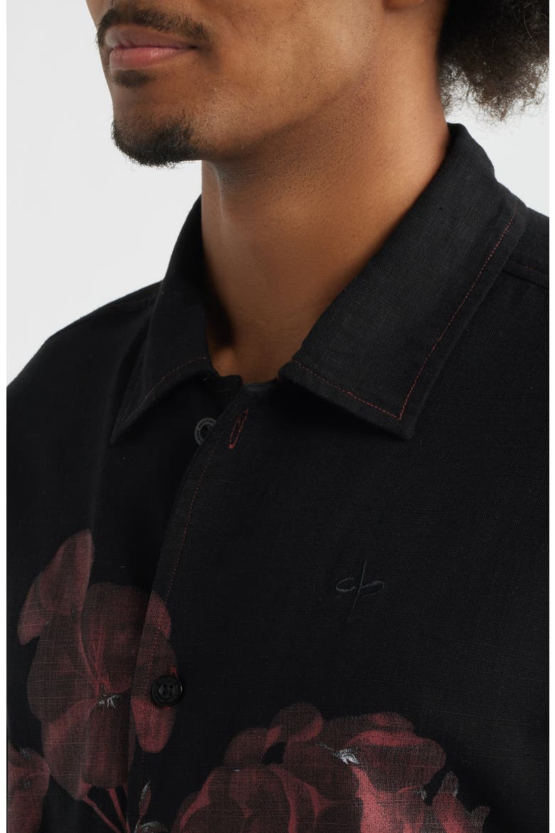 Flower Gradient Short Sleeve Cotton Twill Button-Up Shirt, Alternate, color, BLACK