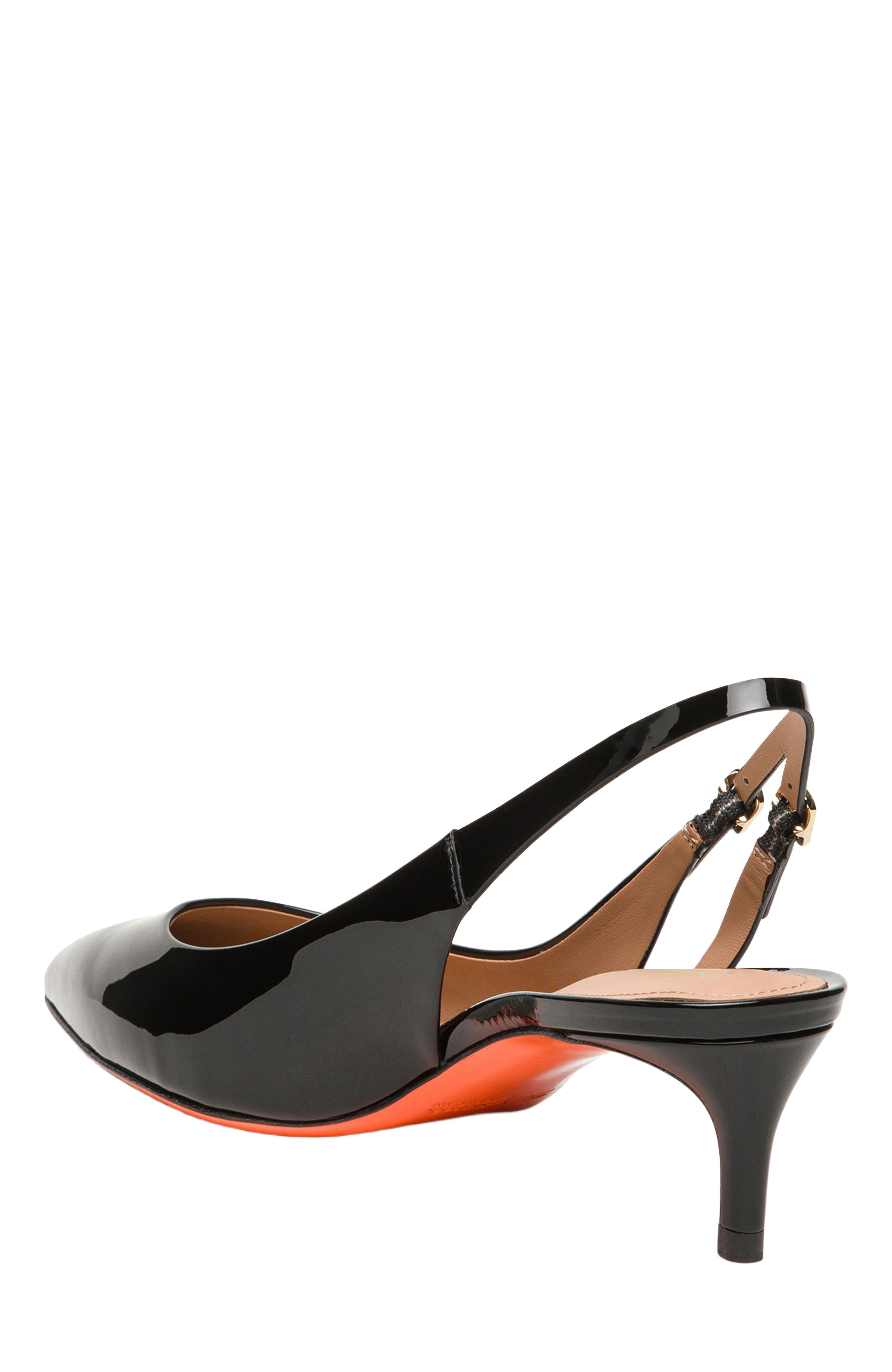 Santoni Women
s patent leather mid-heel slingback, Alternate, color, Black